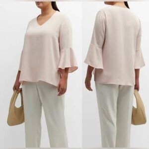 LANE BRYANT PEONY PINK V NECK, BELL SLEEVES TOP. FLATTERING FIT, 18/20